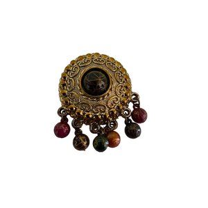 Vintage Handmade Womens Boho Faux Multicolor Pearl Pendant Pin Brooch 1960